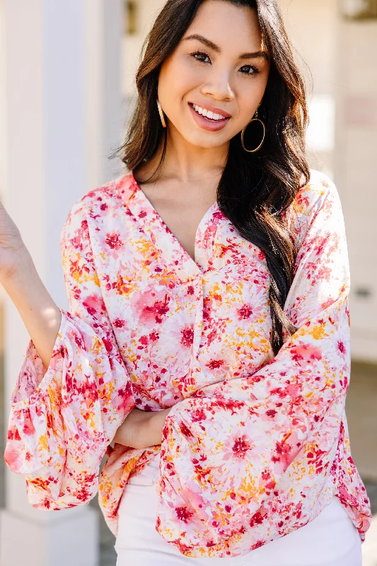 Deal of the Week This Is For You Coral Pink Ditsy Floral Blouse