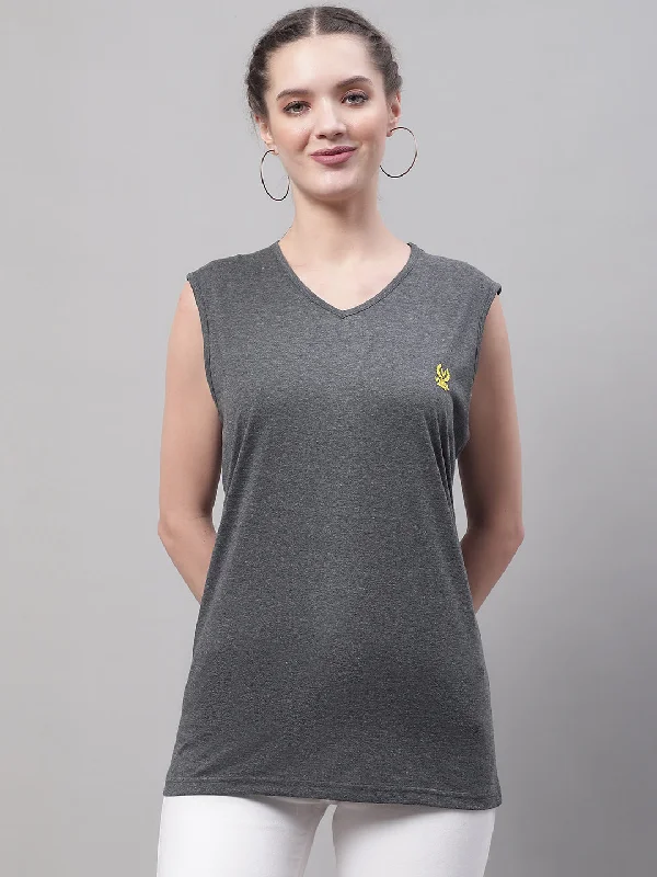 Best Deals Vimal Jonney Regular Fit Cotton Solid Anthracite Gym Vest for Women