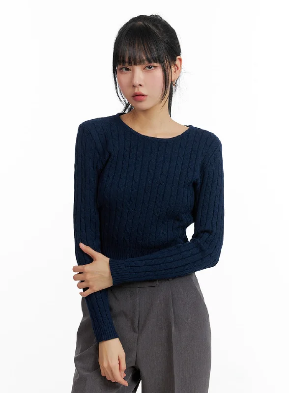Shop and Save Round Neck Cable Knit Sweater IF402