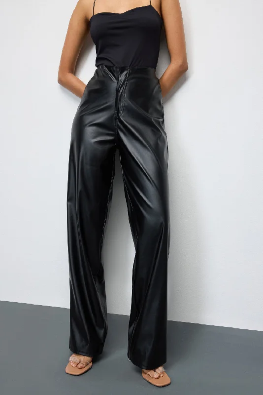 Extra Savings Pitch Black Leather Straight Pants