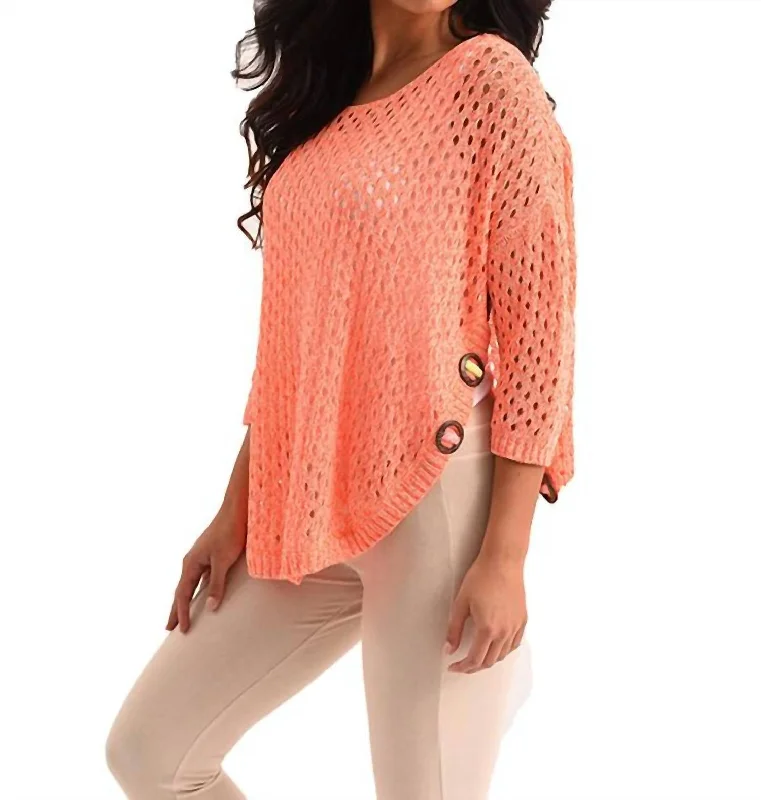 Weekend Savings Spectacular Aimee Wooden Button Poncho In Melon