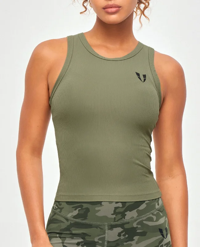 Year-End Sale Ribbed Workout Tank - Olive Green