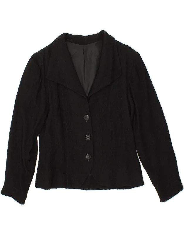 VINTAGE Womens 3 Button Blazer Jacket UK 12 Medium Black