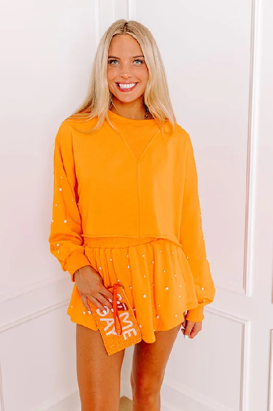 Super Bargain Sideline Chic Pearl Embellished Crop Sweatshirt in Orange