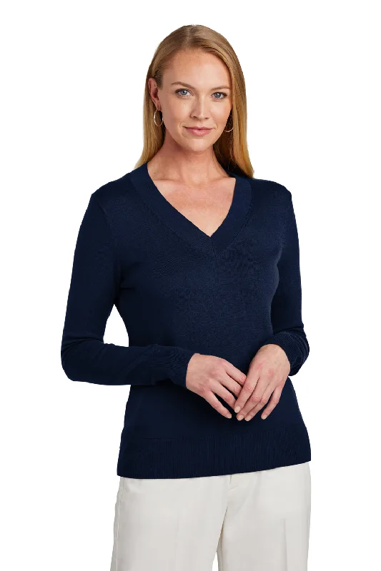 Brooks Brothers Womens Long Sleeve V-Neck Sweater - Navy Blue