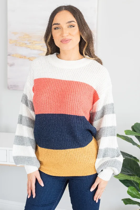 Warehouse Sale Thought Of You Coral Multi Colorblock Sweater