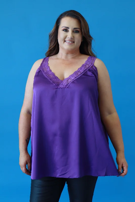 Weekend Deals to Make You Happy Jade Lace Trim Vest in Purple