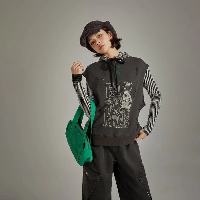 Anniversary Sale Music Distressed Printed Loose Vest