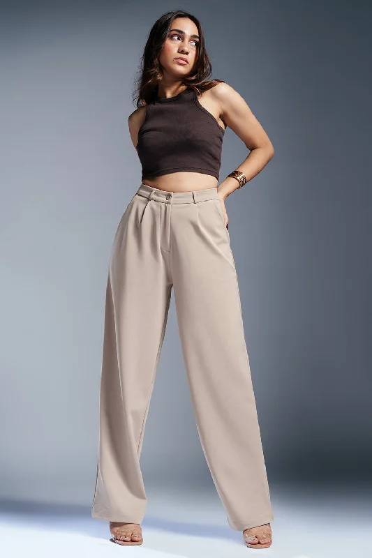 Season Finale Sale Fawn Beige Women's Textured Korean Pants