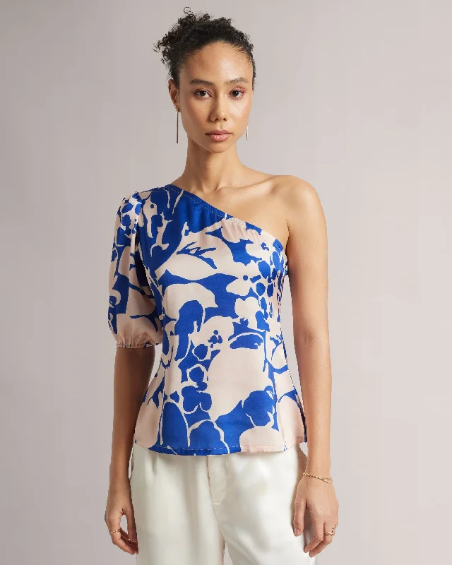 Special Price Royal Blue Abstract One-Shoulder A-Line Top