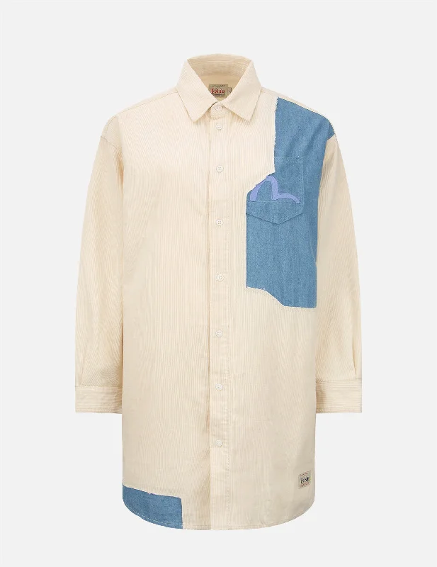 Online Specials Tear-Off Design Fabric Blocking Corduroy Shirt Dress