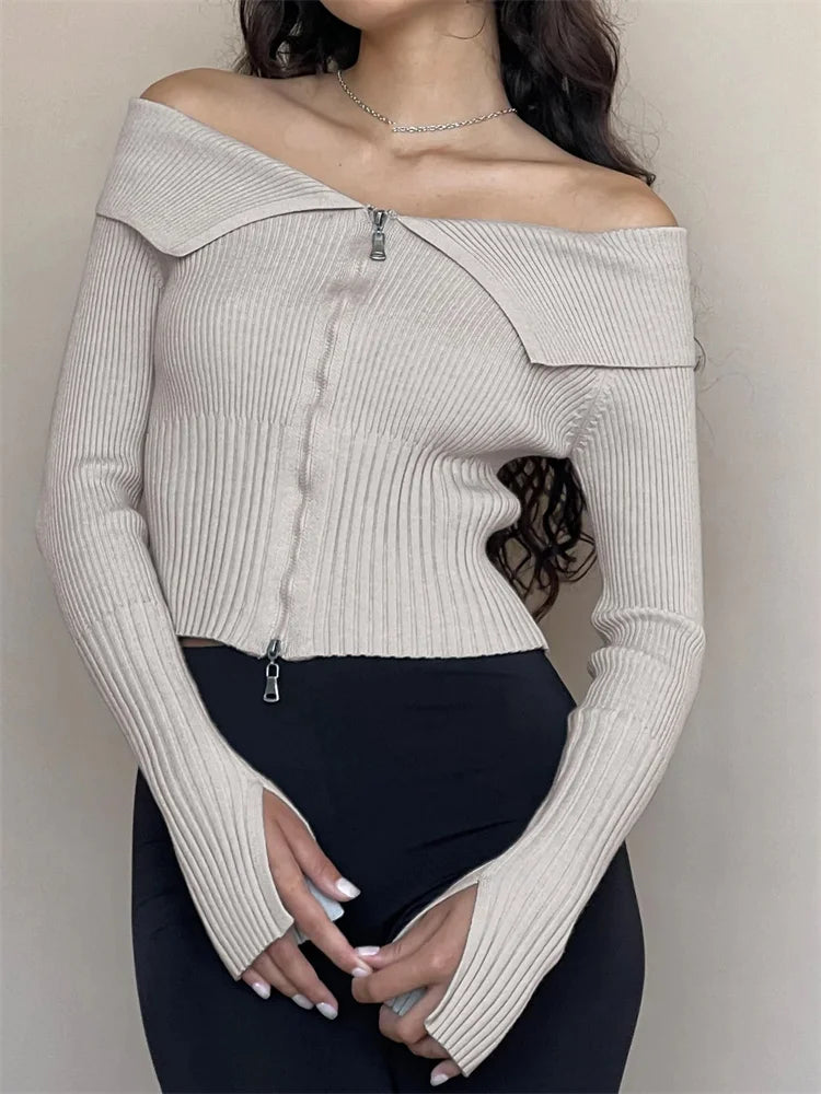 Weekend Savings Spectacular JuliaFashion - Sexy Basic Knitted Solid Long Sleeve Off Shoulder Casual Zipper Cardigan Sweater Weekend Savings Spectacular JuliaFashion - Sexy Basic Knitted Solid Long Sleeve Off Shoulder Casual Zipper Cardigan Sweater