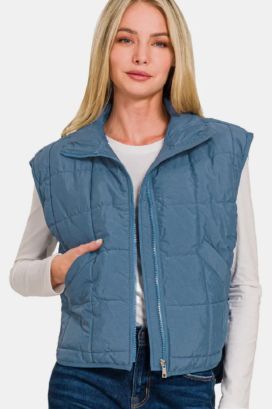 Exclusive Access Zenana Zip Up Cropped Puffer Vest with Pockets