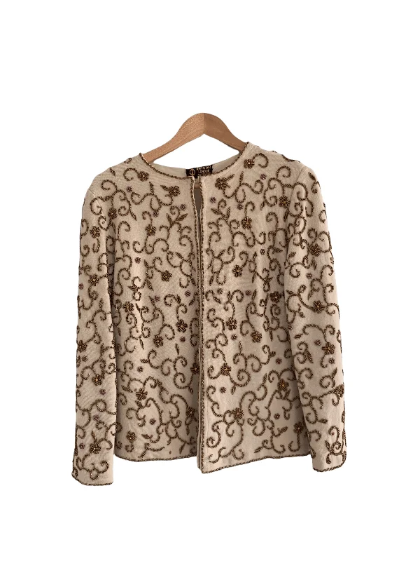 Stock Clearance Jo Knitwear London Embellished 100% Wool Jacket Beige UK Size 10/12