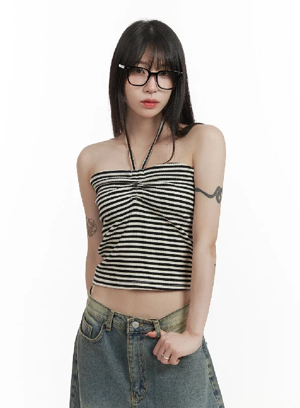 Weekend Deals That Thrill Striped Halter Top CY407