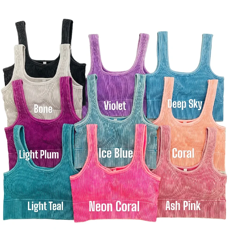 Super Discount Vintage Wash Ribbed Square Neck Tank Top with Bra Pads