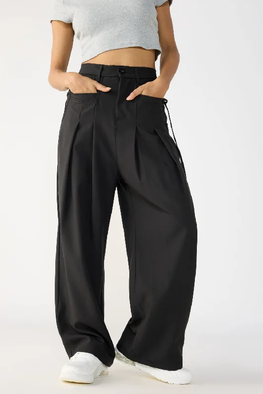 Weekend Deals That Please Black Wide Flat Pocket Korean Pants
