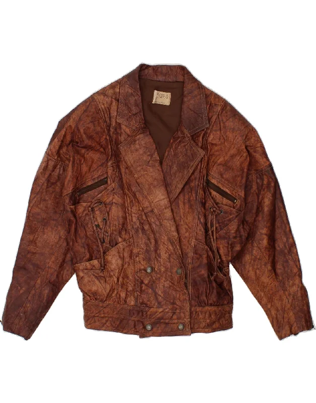 Bonus Offer VINTAGE Womens Double Breasted Leather Jacket IT 46 Large Brown Leather