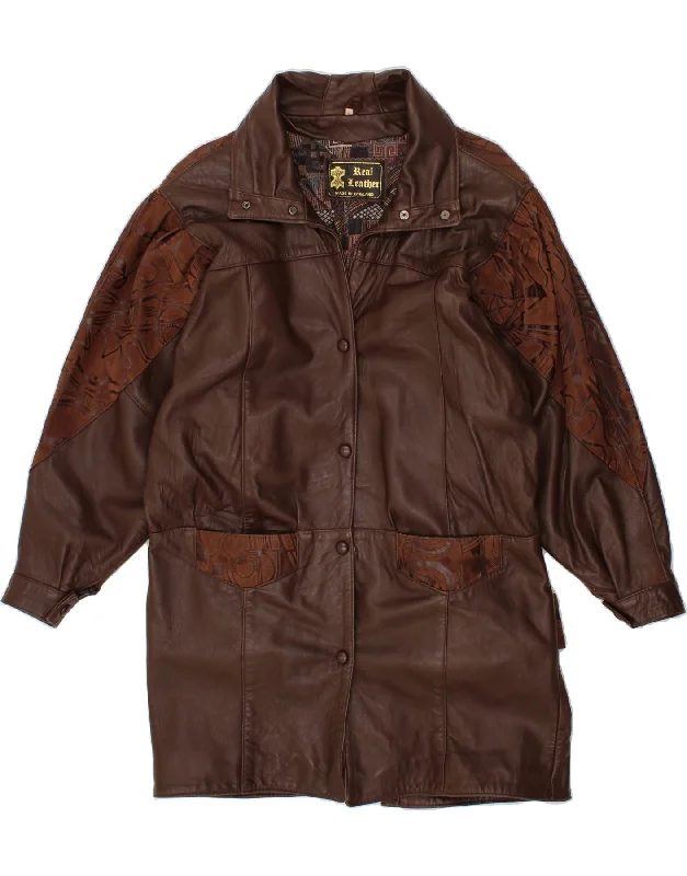 Price Reduction VINTAGE Womens Batwing Leather Coat UK 16 Large Brown Leather