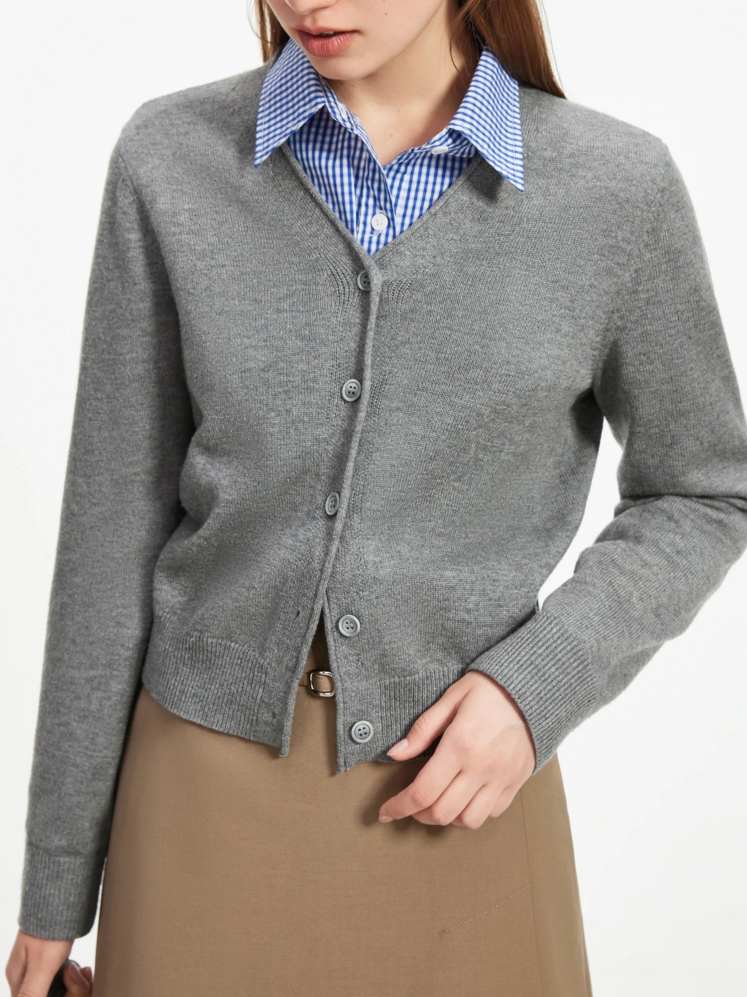 Price Drop Alert Gray Long-sleeved V-neck Chic Sweater Top Cardigan