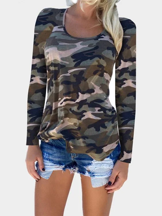 Price Reduction Wholesale Round Neck Camouflage Long Sleeve T-Shirts