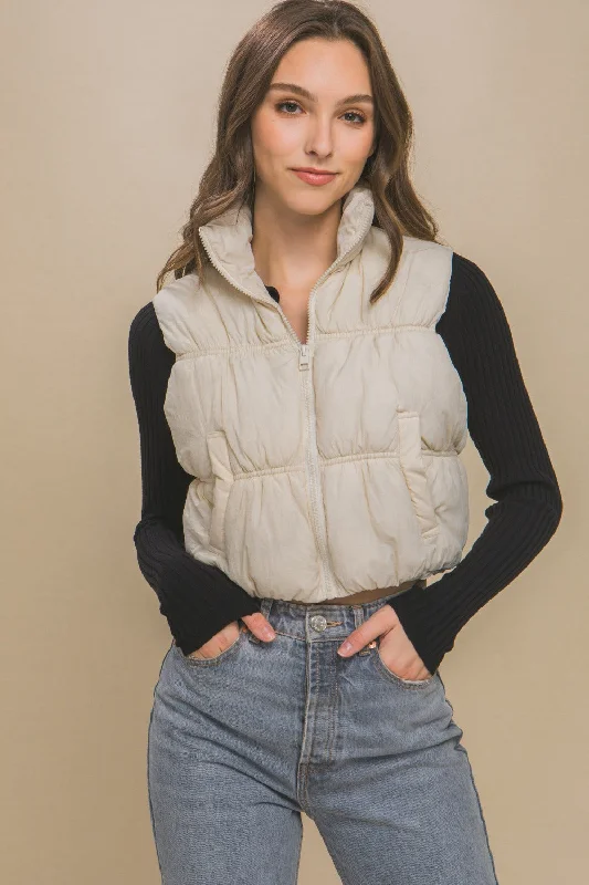 Buy More, Save More Love Tree Zip Up Turtleneck Cropped Vest Coat