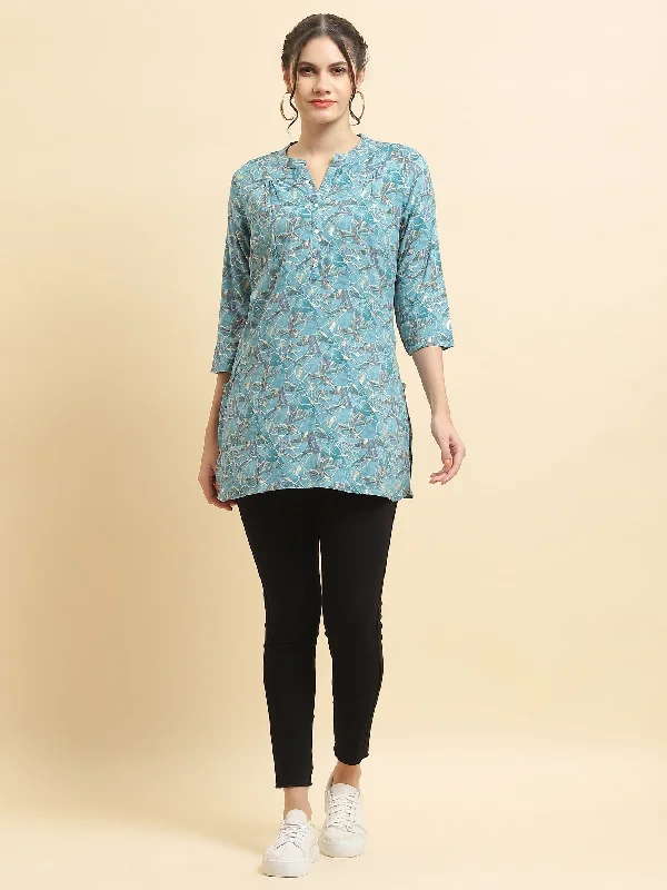 Doorbuster Deal Women Liva Rayon Blue Floral Print Tunic