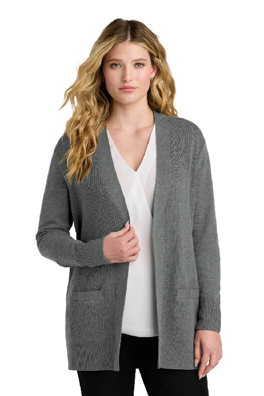 Port Authority Womens Easy Care Open Front Long Sleeve Cardigan Sweater w/ Pockets - Heather Medium Grey - New