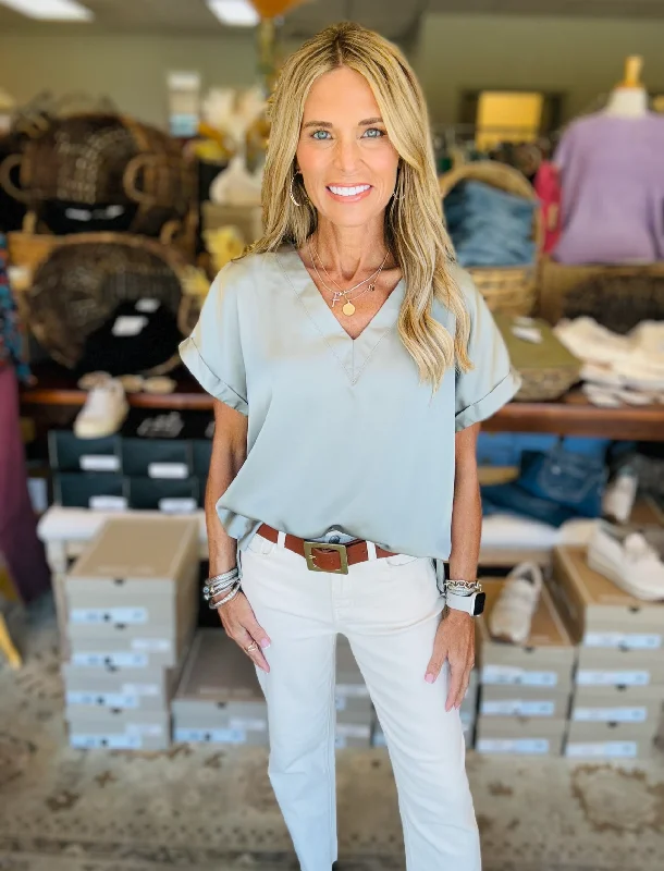 Weekend Bargains to Relish THE MARCELLE TOP -SAGE