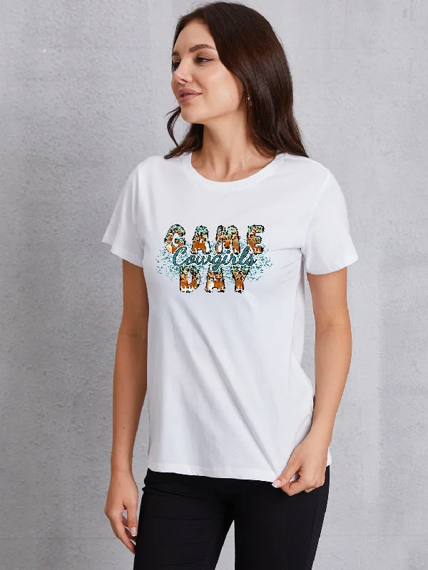 Hurry In COWGIRLS GAME DAY Round Neck Short Sleeve T-Shirt