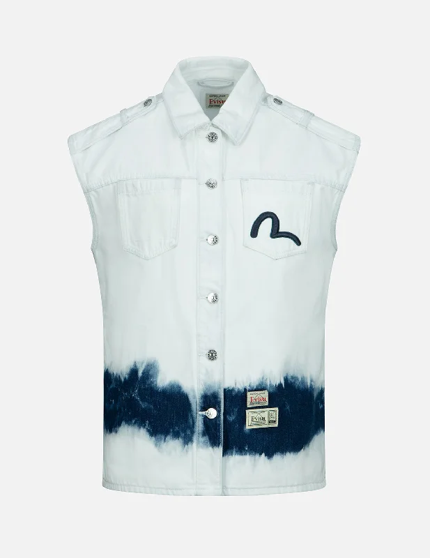 Fantastic Deals Seagull Embroidery Tie-bleach Denim Vest Jacket