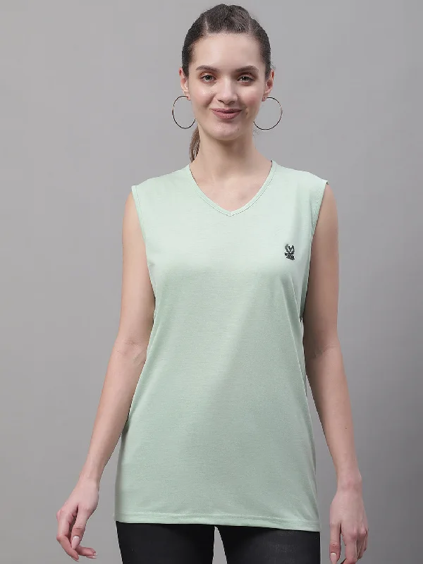 Special Price Vimal Jonney Regular Fit Cotton Solid Light Green Gym Vest for Women