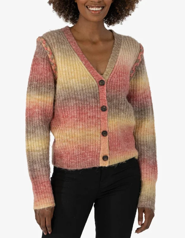 Weekend Deals That Please Isla Braided Button Down Cardigan In Oatmeal/coral