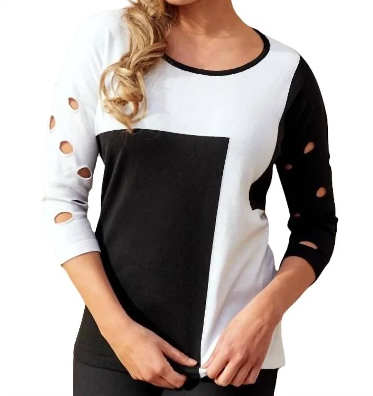 Today's Deal Color Block Crew Sweater In Black/white