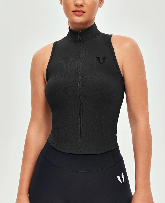 Weekend Savings Bonanza Ribbed Zip Up Tank - Black