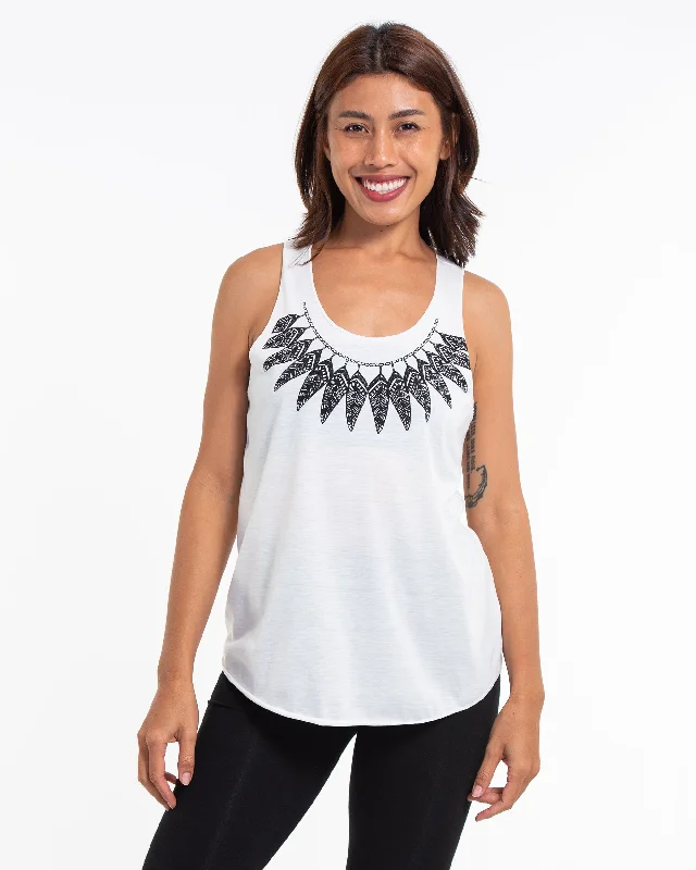 Womens Feather Necklace Tank Top in White