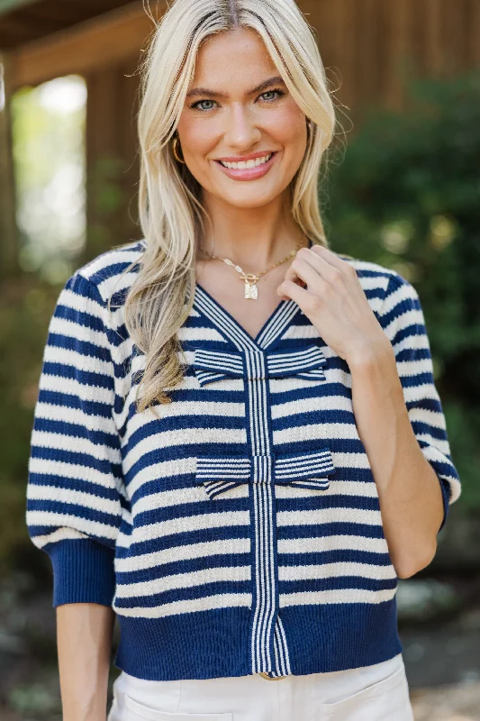 Bonus Savings Coast On By Navy Blue Striped Cardigan