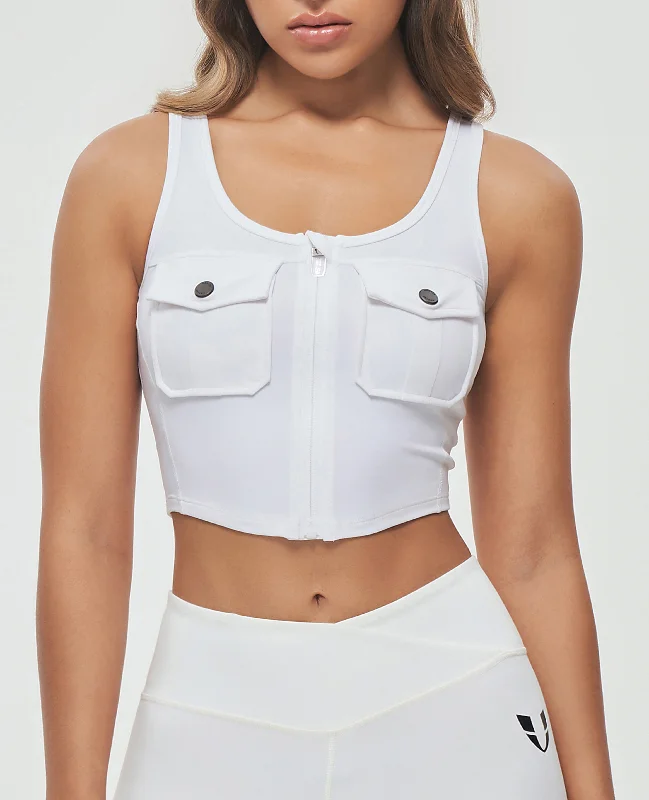 Celebrate the Weekend with Discounts Zip Front Cargo Tank - White