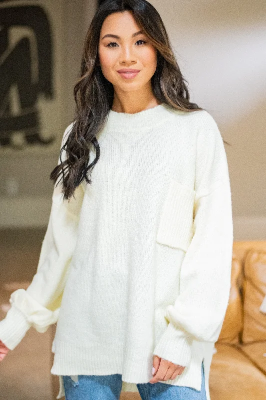 Limited Offer As It Happens Cream White Bubble Sleeve Sweater