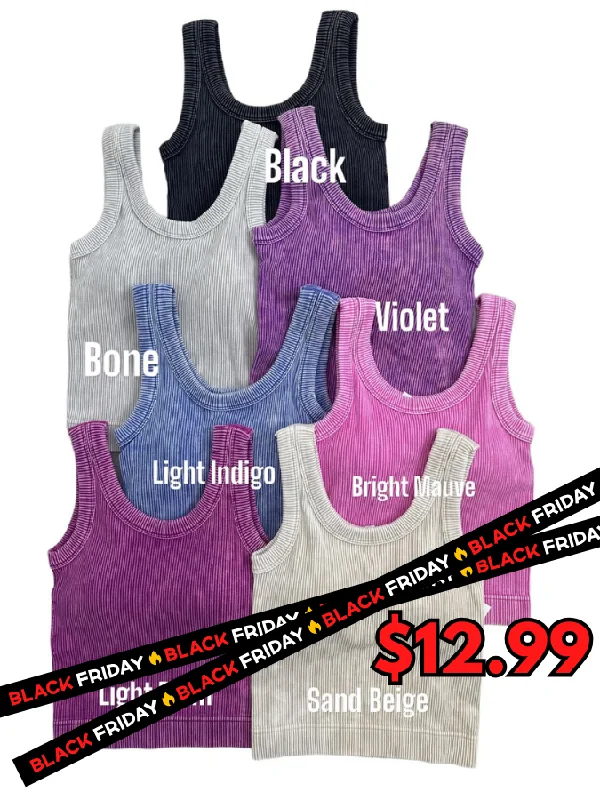 Value Pack Stone Washed Ribbed Seamless Top with Bra Pads