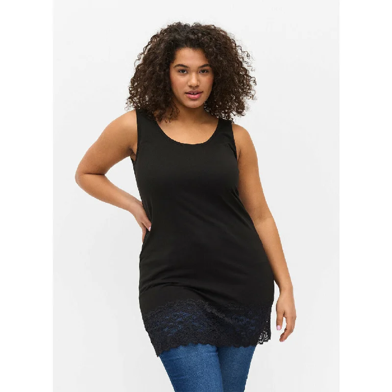 New Arrival Zizzi Long Lace Trim Vest in Black
