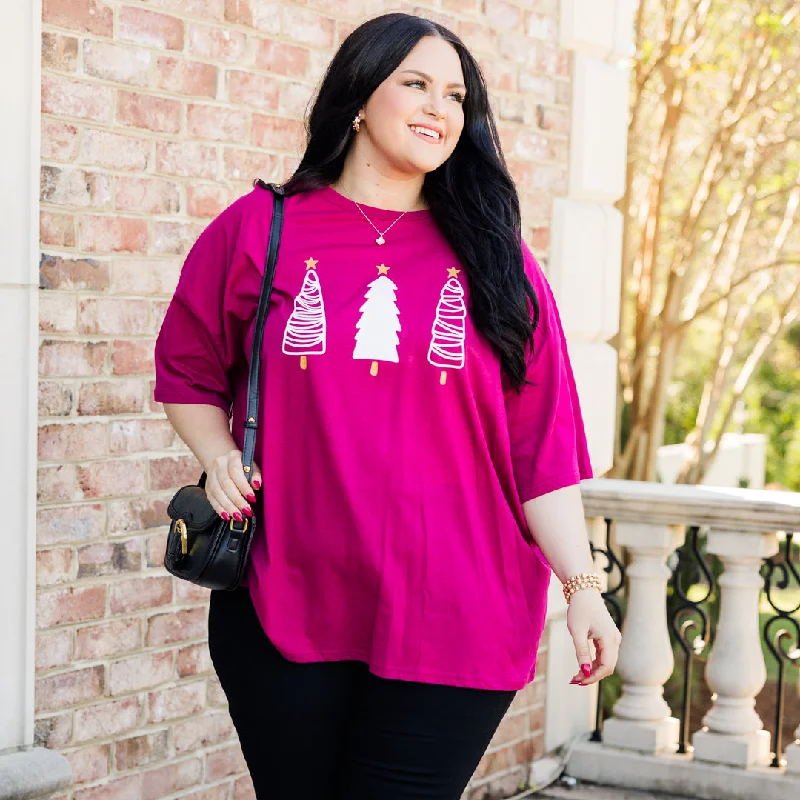 Rocking Around Christmas Trees Boyfriend Tee, Magenta