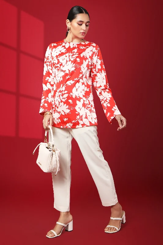 Limited Quantity Mia Printed Boat Neck Top With Detailing