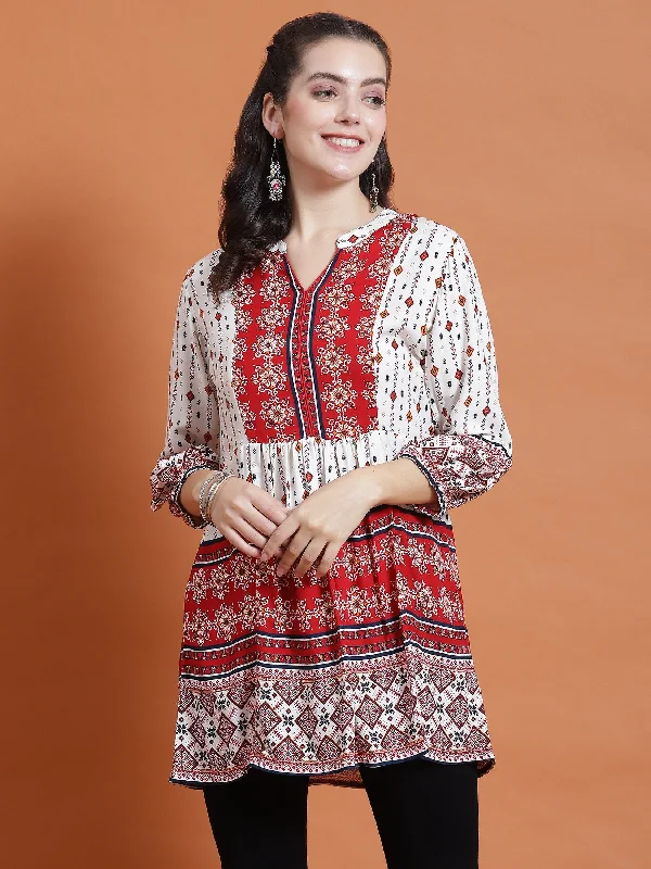 Lowest Price Women Red Geometric Print Tunic