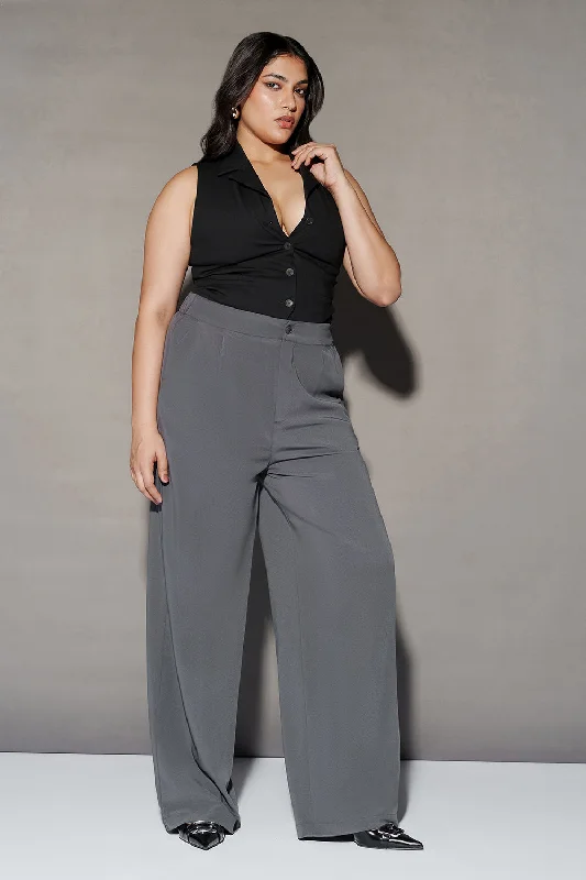Great Bargain Deep Dusk Curve Pleated Straight Fit Korean Pants