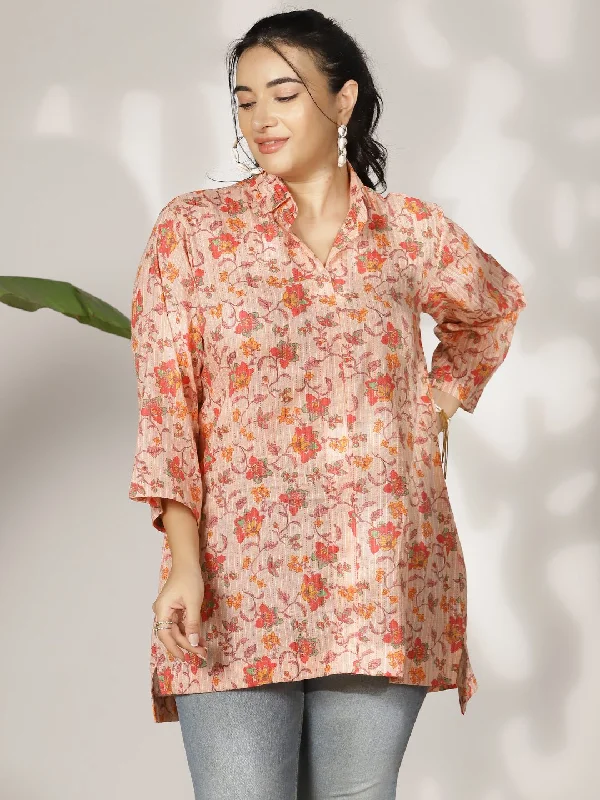 PeachFloral Cotton ShirtTop