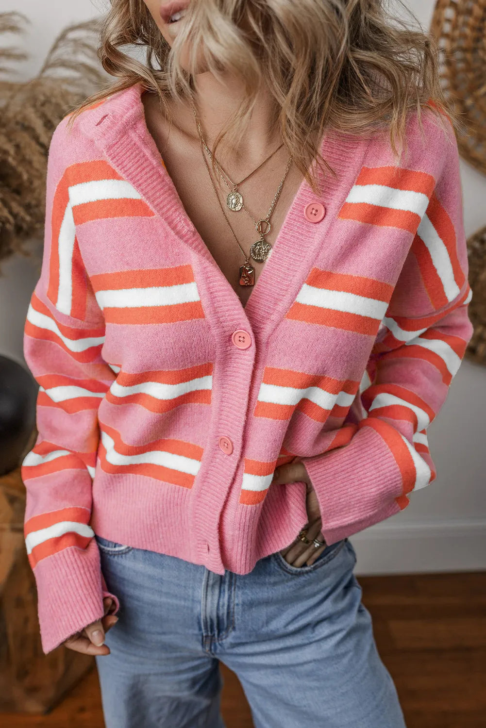 Weekend Savings Spectacular Striped Button Up Long Sleeve Cardigan