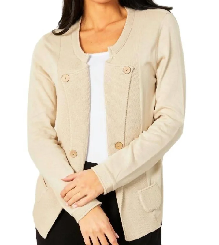 Weekend Offers That Shine Buttoned Lapel Cardigan In Sand