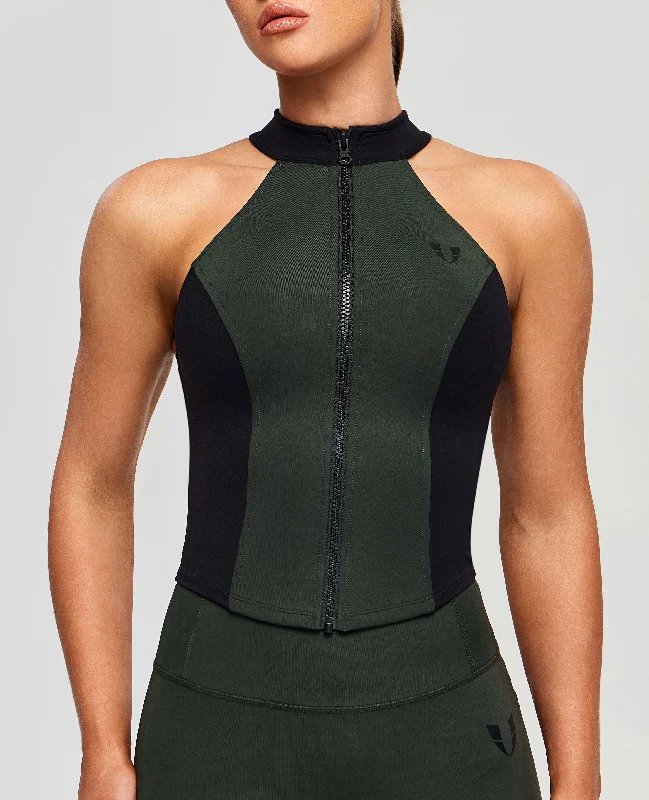 Amazing Deals Contrast Color Gym Tank - Deep Green and Black
