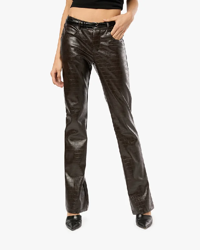 While Supplies Last Vegan Leather Croc Mid Rise Flare Pant